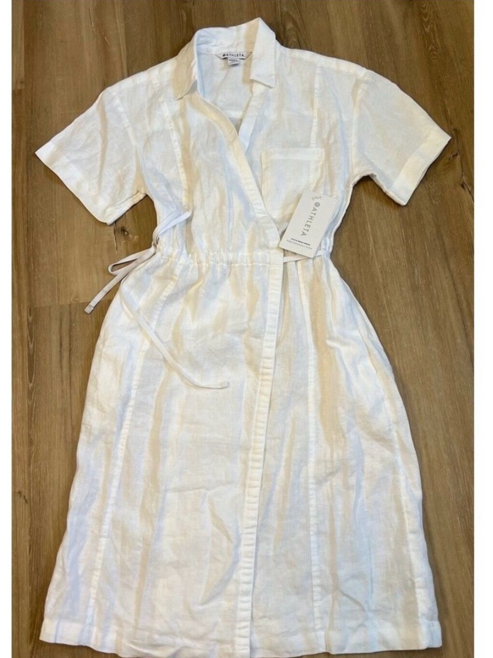 Athleta 100% Linen White Playa Wrap Dress O